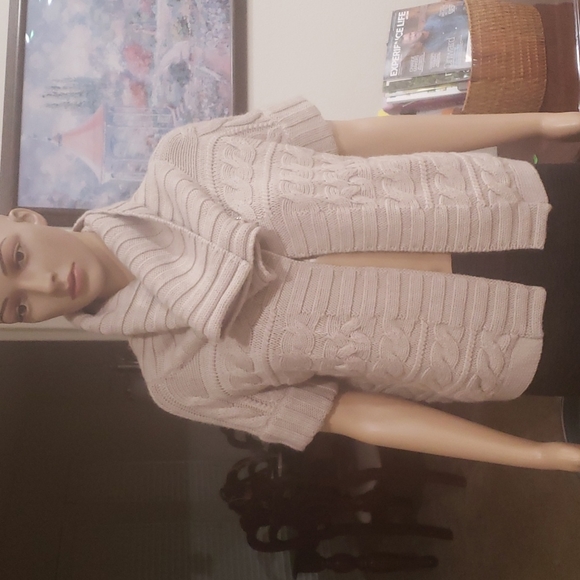 The Limited M snap button cowl neck wool blend cableknit cardigan top - Picture 7 of 10